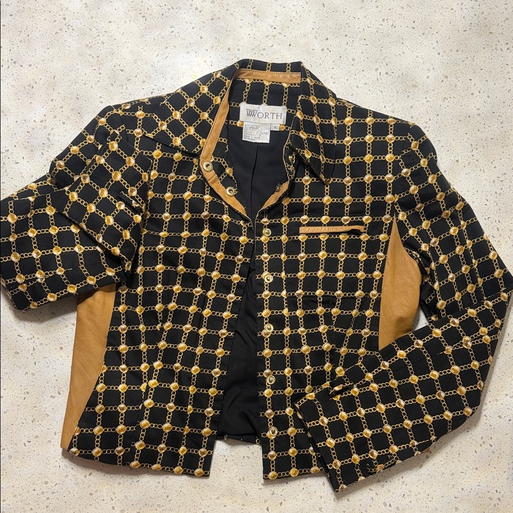 Worth Black and Gold Chain Design Blazer